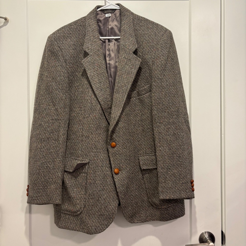Levis Menswear Grey Tweed Wool Blazer‎ Vintage Made in USA Sport Coat 46R 561M
